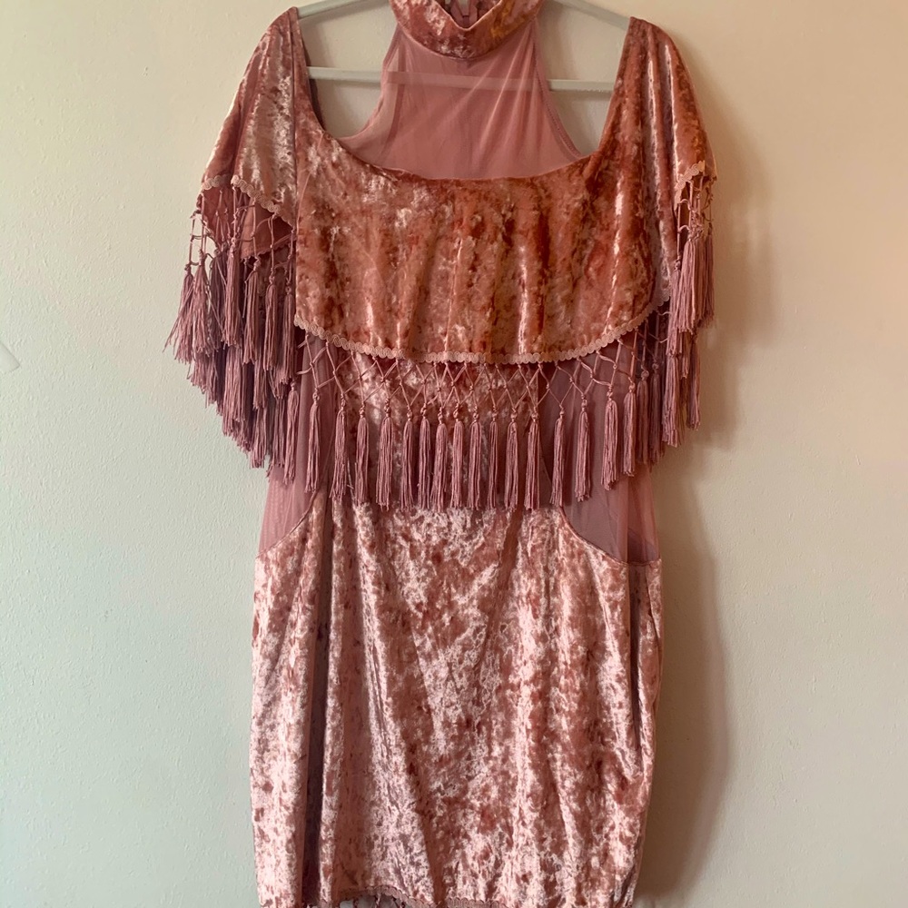Champaign pink velvet tassel dress